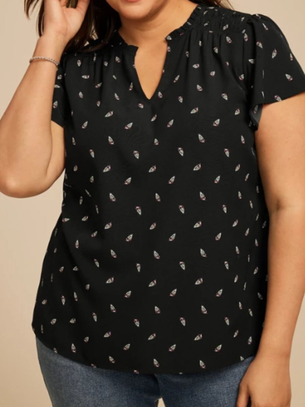 Maurices Pluss Size Atwood Flutter Sleeve Top Blouse - Size 2X - Black multi